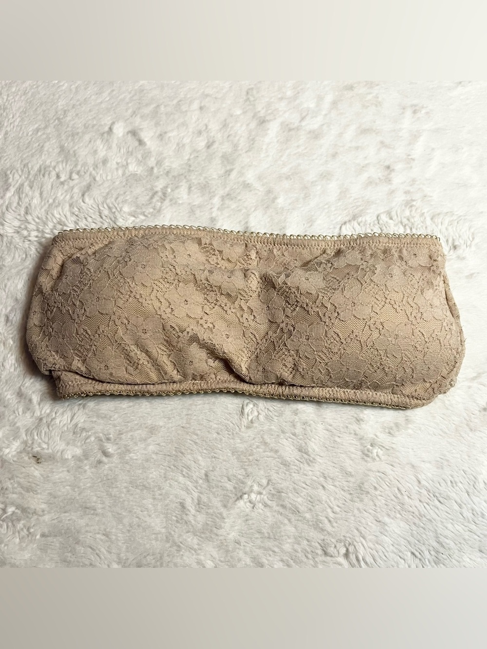 Strapless Lace Bandeau Bra Nude with Sheer Back Size M/L Medium/Large